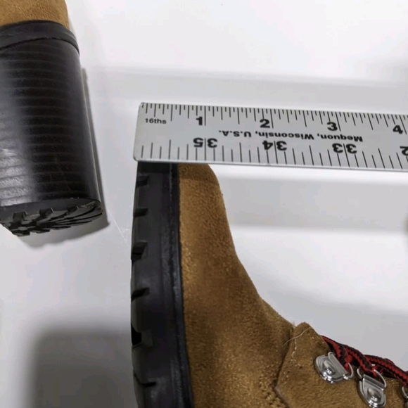 Nine West Peer 2 Sherpa Cuff Ankle Boots 9 M Construction Boot Look Heeled - Picture 6 of 14